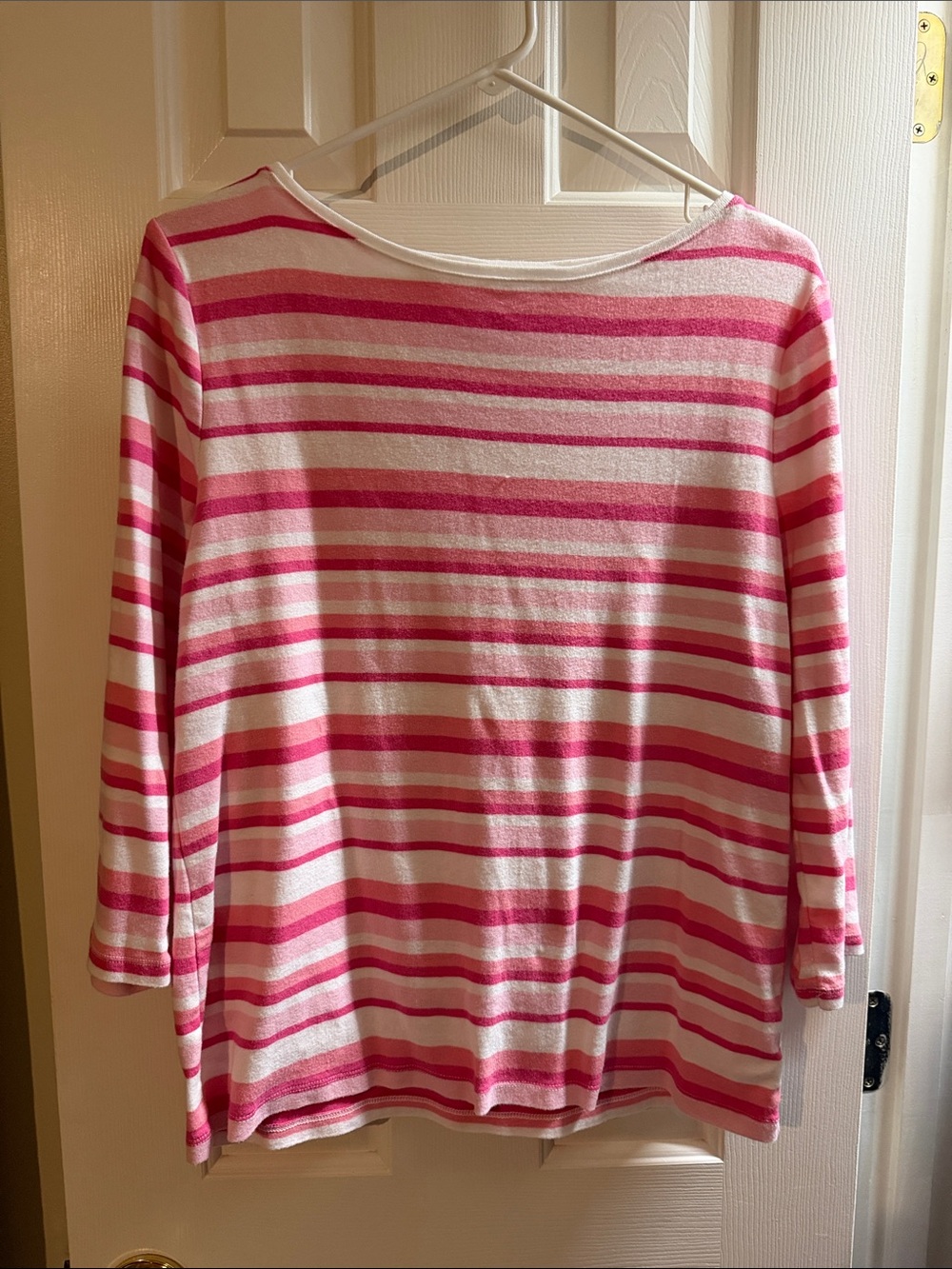 Talbots Pink & White Striped Long Sleeve Boatneck Top